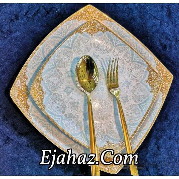 سرویس غذاخوری 12 نفره 105 پارچه چینی پردیس کاشان قالب پاریس طرح بوگاتی فیروزه 484i