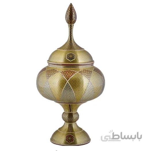 شکلات خوری مسی خاتم کاری اثر آقاجانی ارتفاع 41 سانتی متر کد C-535