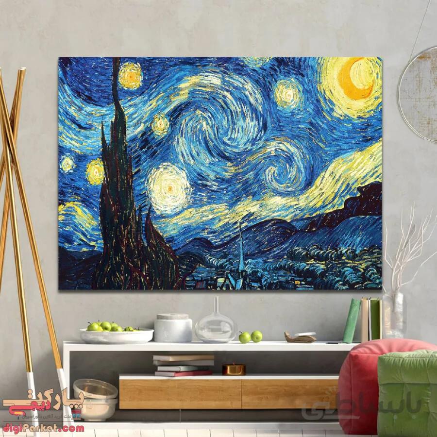 تابلو بوم نقاشی ونگوگ شب پر ستاره کد paint-03 ا De sterrennacht paint panel canvas and chassis