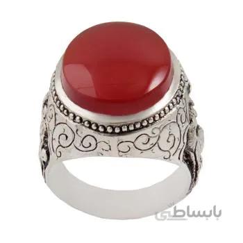 انگشتر نقره مردانه مدل عقیق رکاب قلمه زنی طرح اهو کد AM_1842