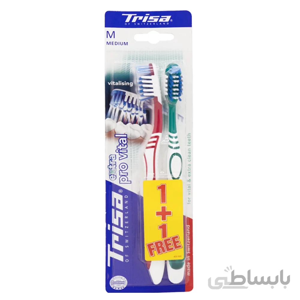 مسواک اکسترا پرو وایتال تریزا مدل متوسط پک دو عددی ا Trisa Extra Pro Vital Medium Toothbrush Pack Of Two