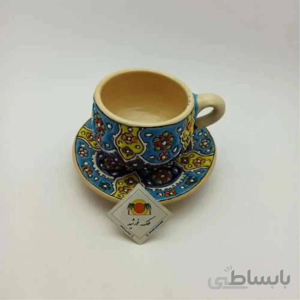 فنجان نعلبکی سفالی مینا کاری کد y226