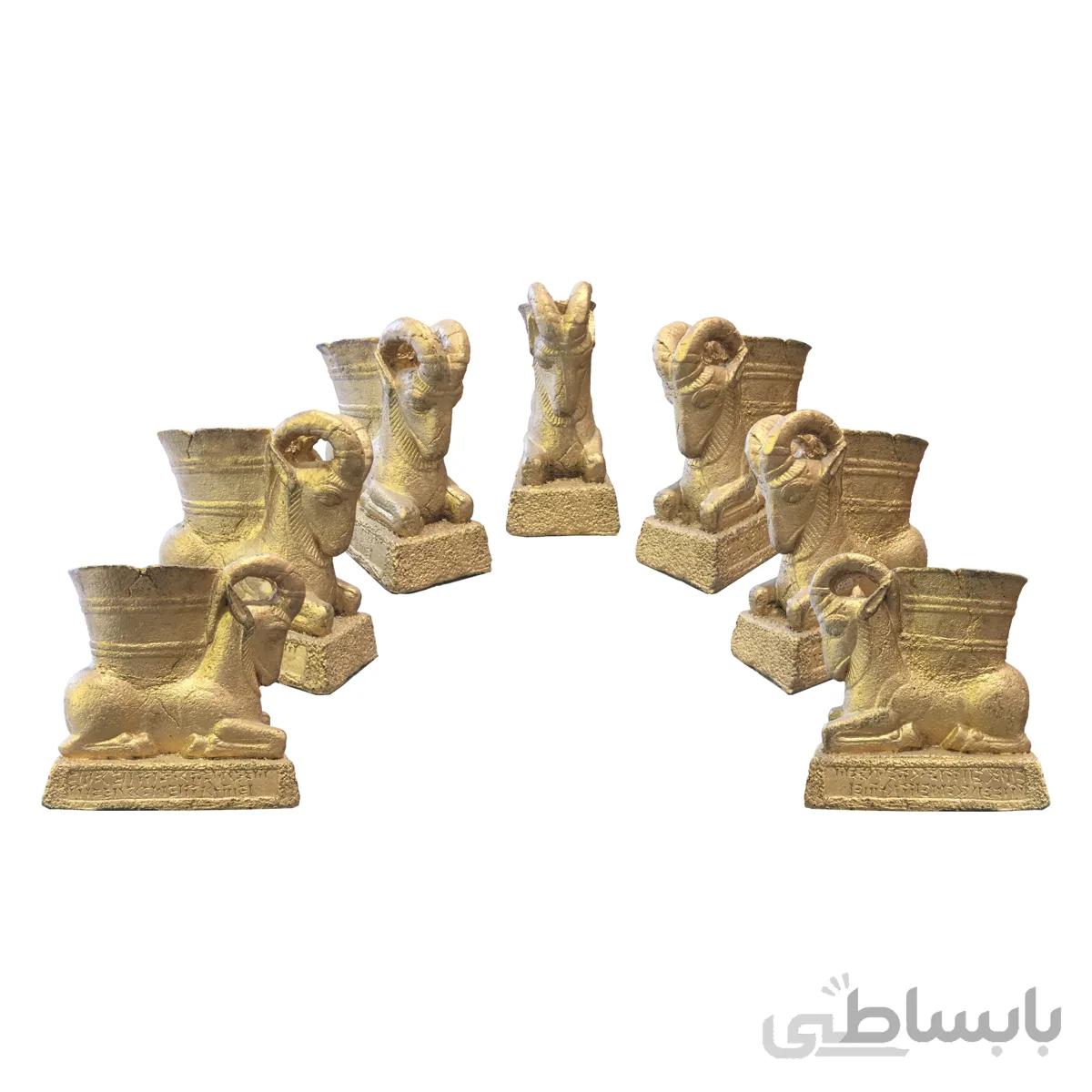 مجموعه ظروف هفت سین 7 پارچه تندیس و پیکره شهریار طرح ریتون گاو شاخدار کد hs190