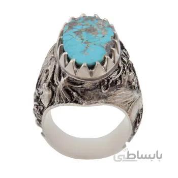انگشتر نقره مردانه مدل رکاب دست ساز قلمه زنی واقعه عاشورا فیروزه نیشابور کد am_1849