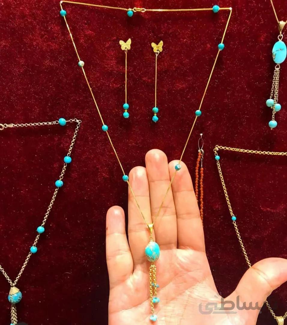 نیم ست فیروزه و نقره با آبکاری طلا کد ۱۰۱۷۵۹