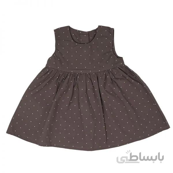 سارافون دخترانه کتان خالدار خاکستری کد 8123