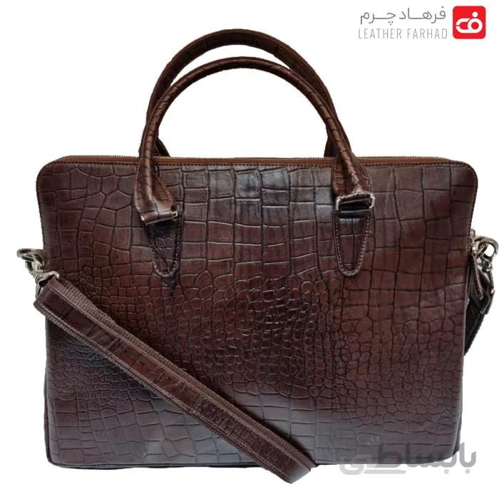 کیف اداری سنگی دو زیپ چرم طبیعی تبریز