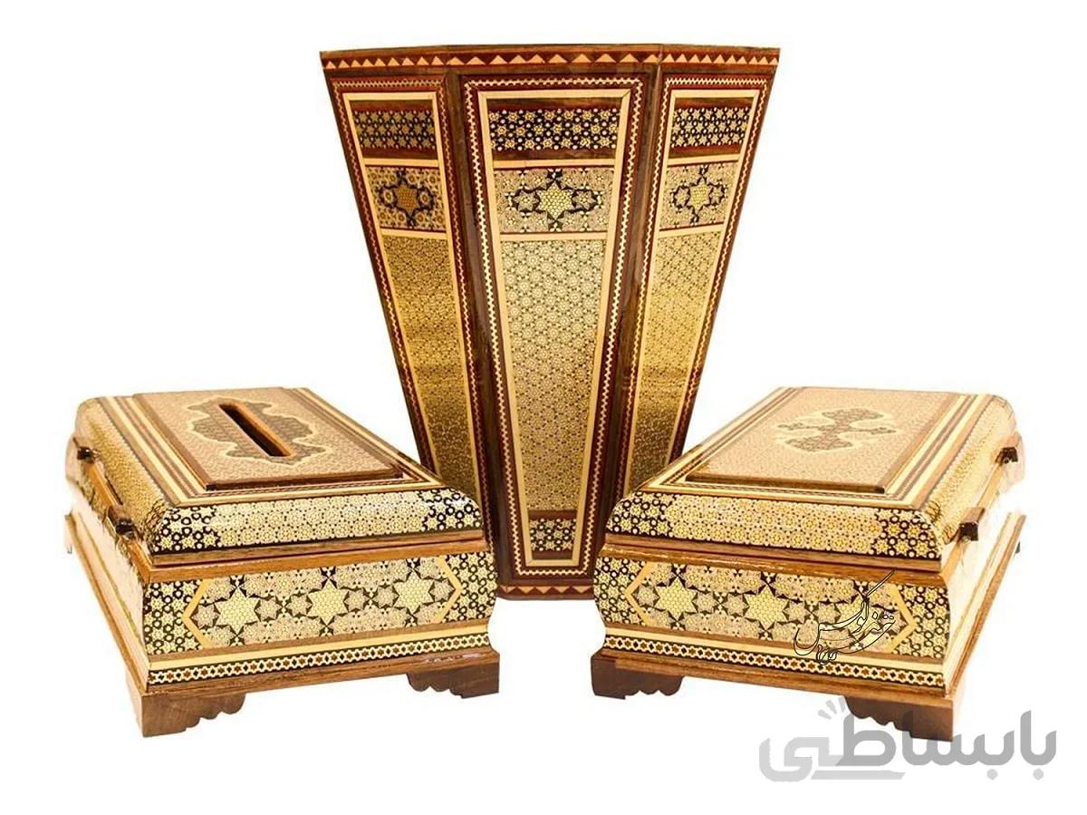سرویس جا قاشقی و سطل و کلینکس خاتم کاری