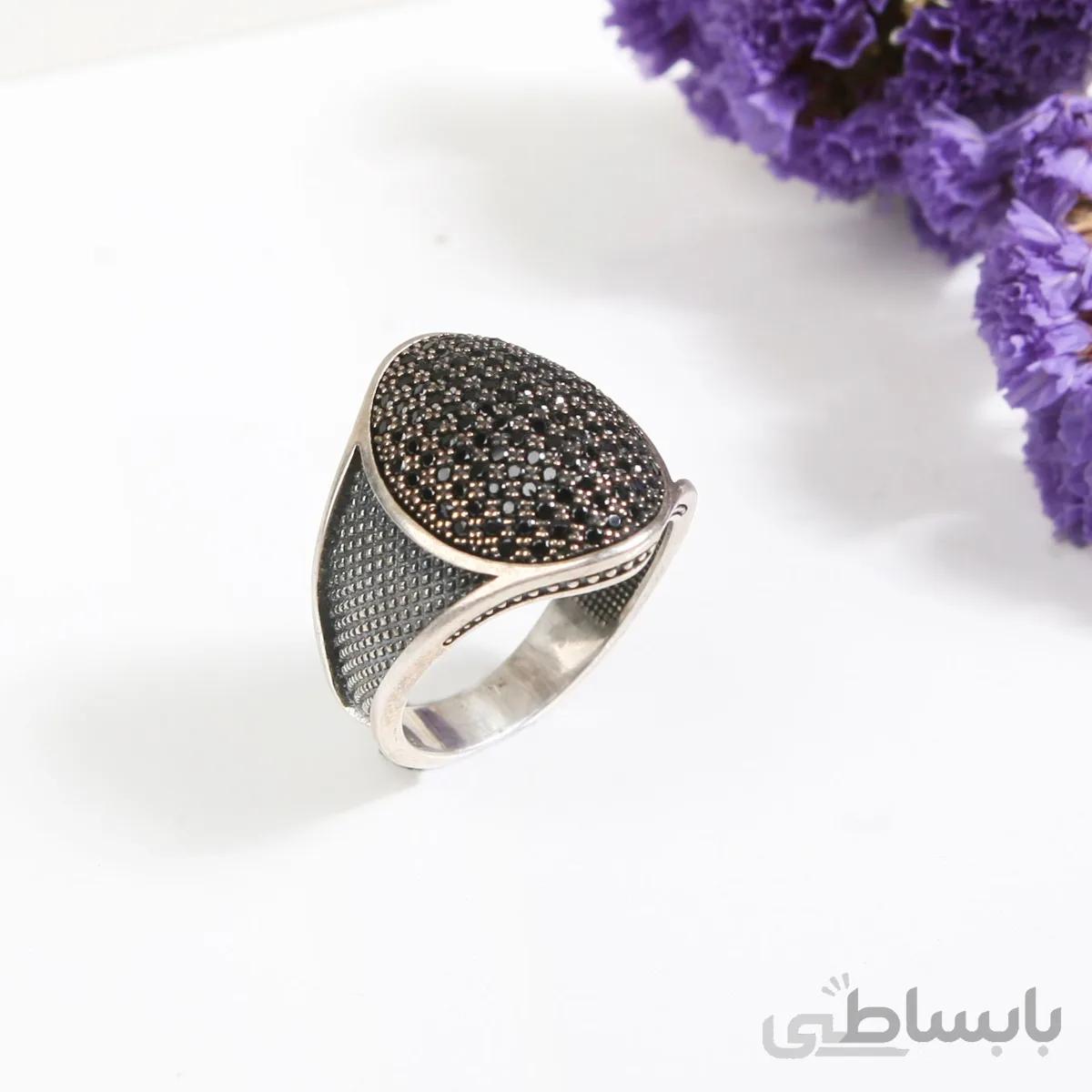 انگشتر نقره مردانه طرح نقطه کوب