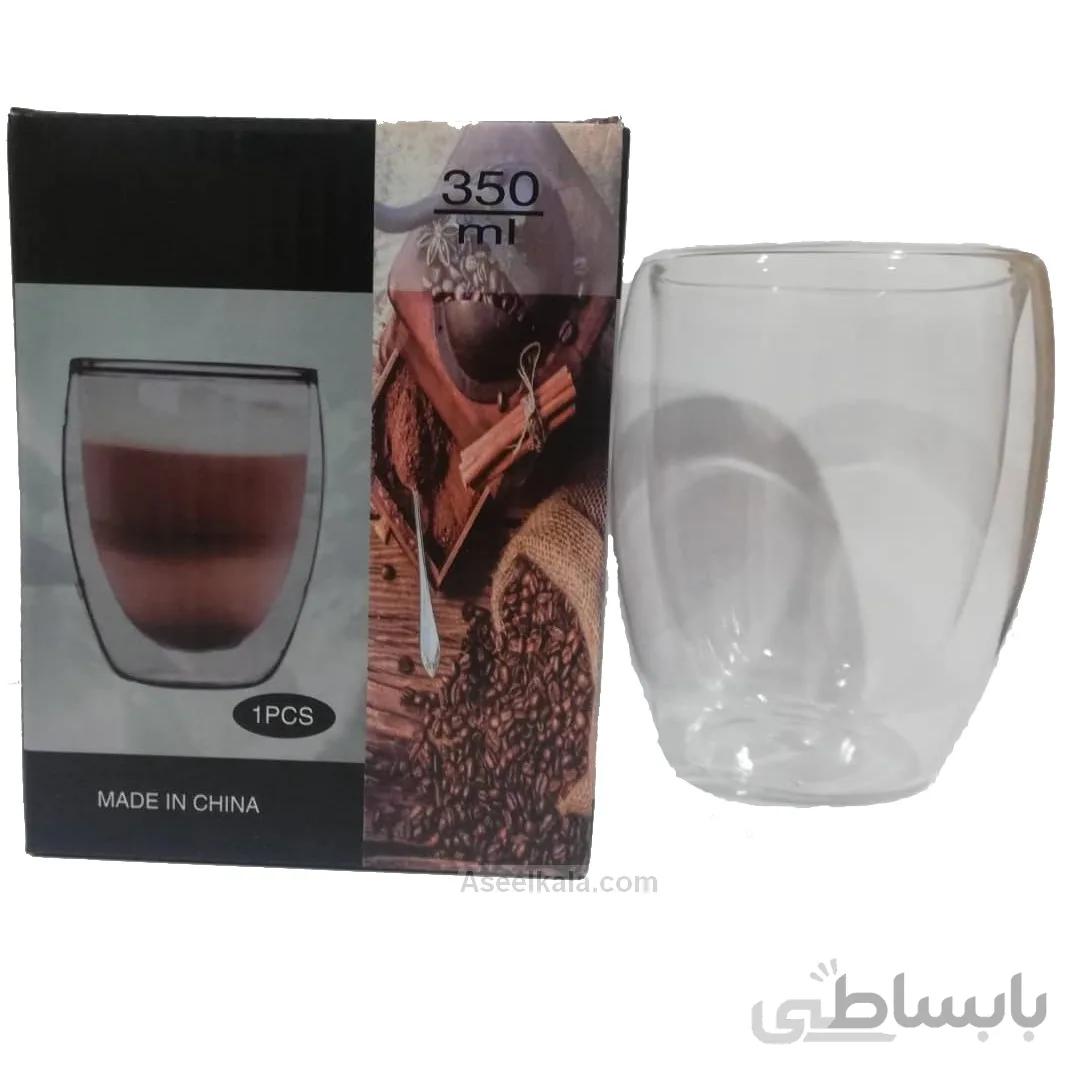 فنجان دوجداره پیرکس بدون دسته حجم 350 میل