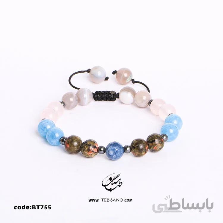 دستبند سنگ عقیق، آکوآمارین، رز کوارتز کد BT-755