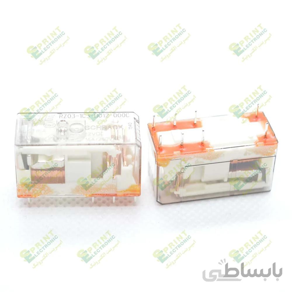رله 12 ولت شیشه ای ارتفاع کوتاه 8 پایه 16 آمپر SCHRACK RZ03-1C3-D012