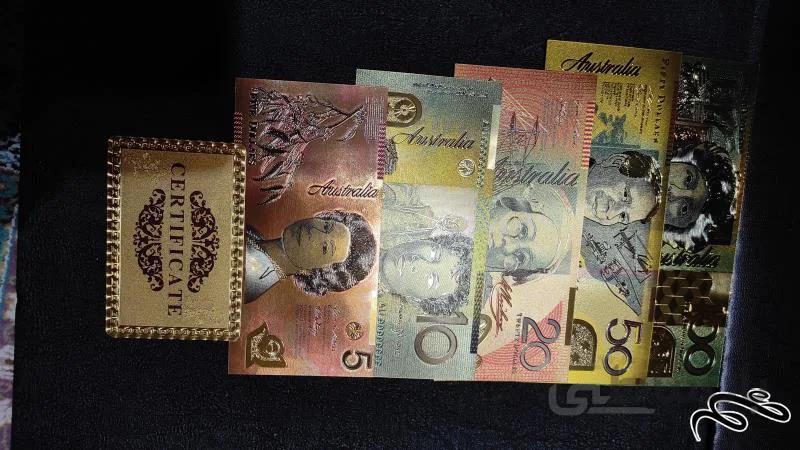 فول ست دلار استرالیا اب طلا و رنگی با حک ۲۴ گلد و سرتیفیکت اصل