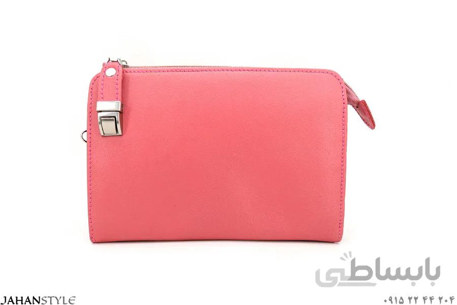 کیف دستی و دوشی اسپرت چرم طبیعی صورتی