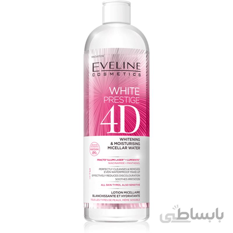 میسلار واتر سفیدکننده و مرطوب کننده اولاین Eveline Makeup Remover 4d Whitening & Moisturising Micellar Water 500ml