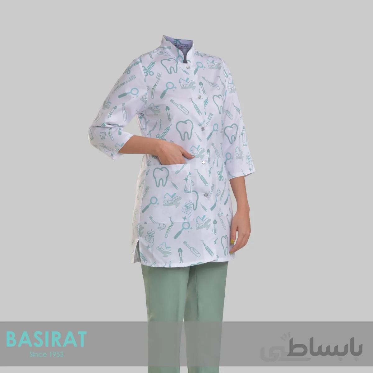 روپوش و شلوار پزشکی جلو دکمه دار زنانه طرح دندان سفید (اسکراب)