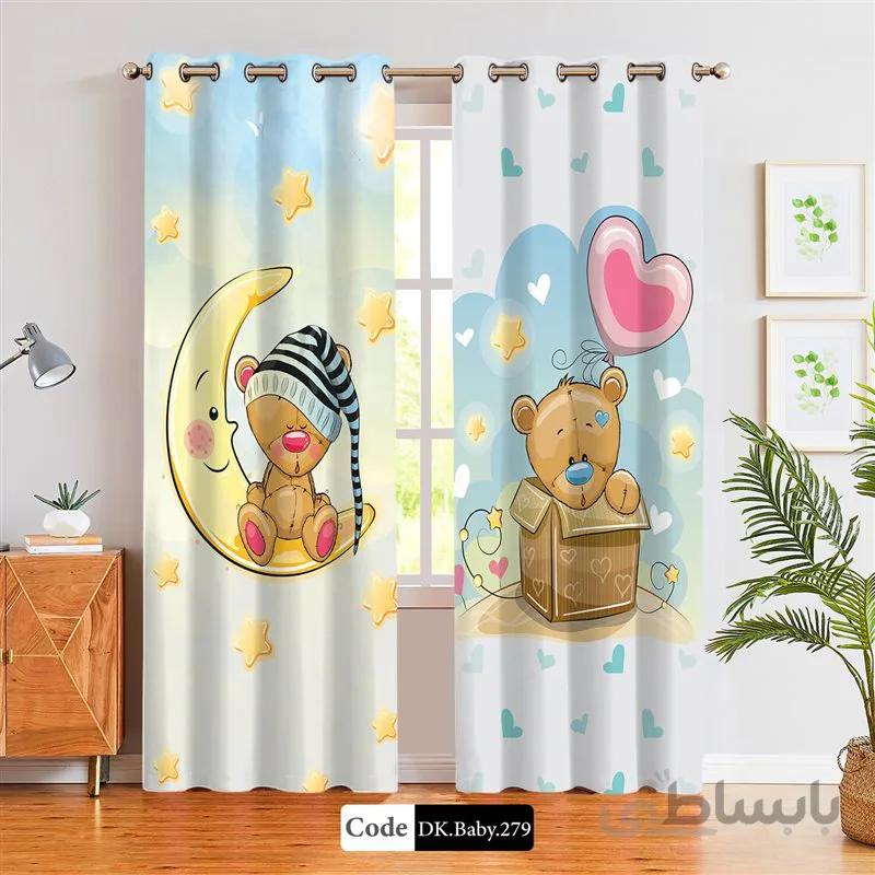 پرده پانچی (هازان و مخمل)کد DK.Baby.279 طرح نوزاد بچه خرس در جعبه