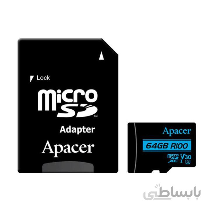 کارت حافظه microSDXC اپیسر مدل V30 کلاس 10 استاندارد UHS-I U3 سرعت 100MBps ظرفیت64گیگابایت به همراه آداپتور SD