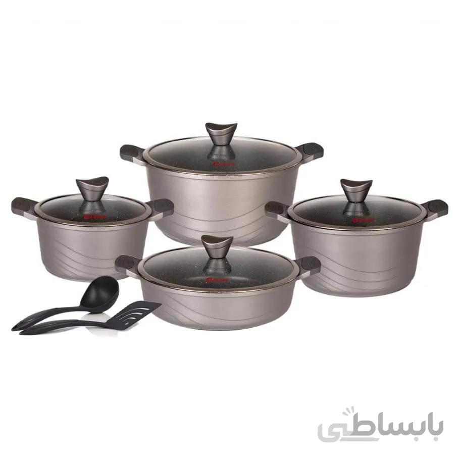سرویس قابلمه گرانیتی 10 پارچه کاندید مدل اوشن رنگ دودی