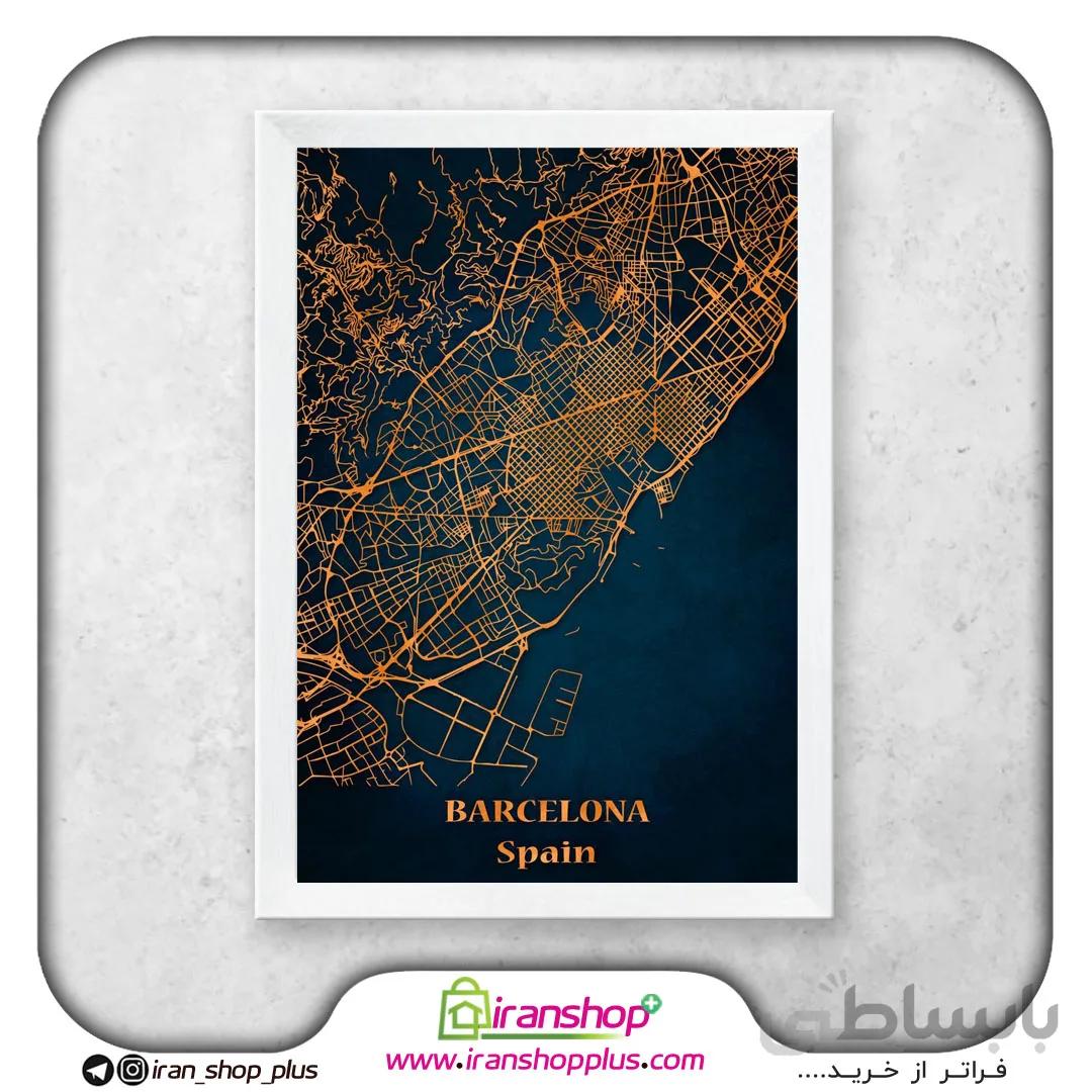 تابلو نقشه شهر بارسلون با تم Blue Orange