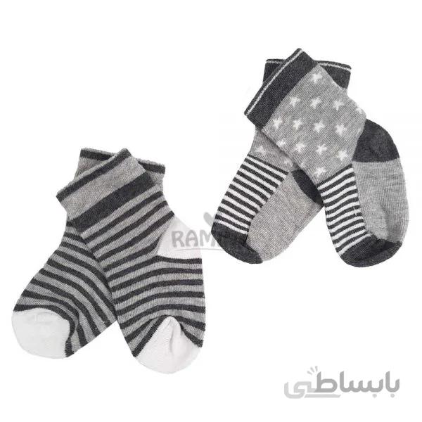 جوراب نوزاد 2 عددی طوسی کارامل Caramell