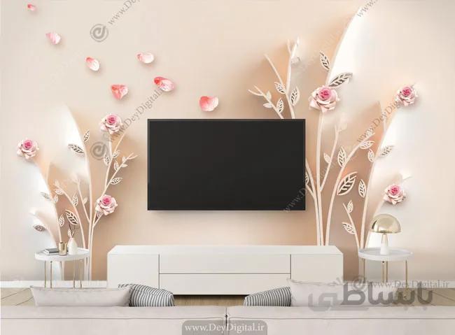 پوستر دیواری پشت تلویزیون سه بعدی کرمی BA-3345