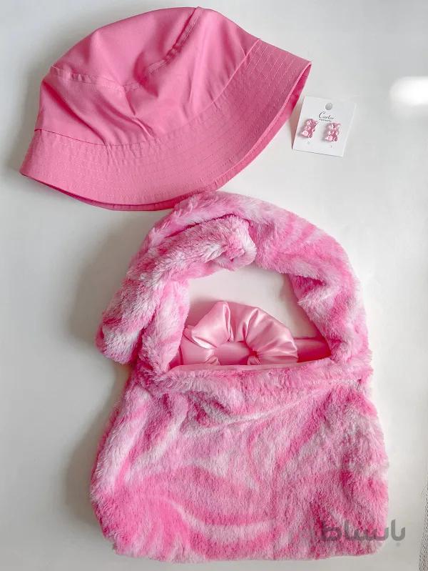 کیف فلافی گورخری صورتی دسته ساده ا Fluffy bag