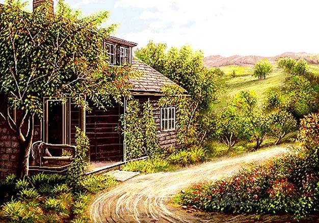 نخ و نقشه منظره کلبه در کوهستان