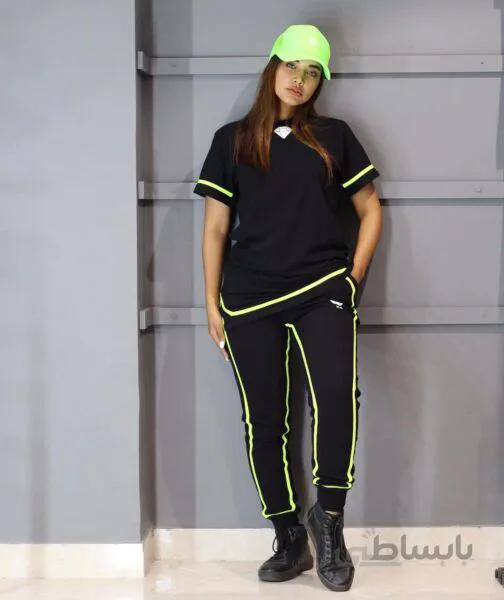 ست مشکی نوار یک سلامتی ا Men's viscose red t-shirt and shorts set