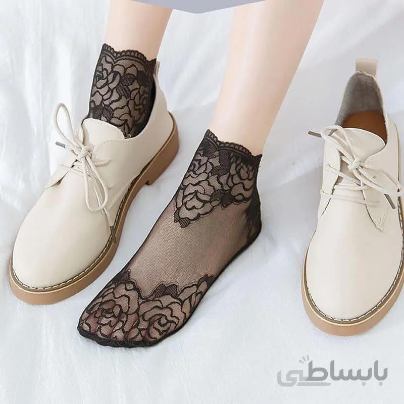 جوراب نیم ساق زنانه گیپور طرح گل