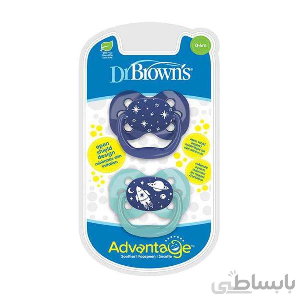 پستانک ارتودنسی 0-6 ماه دکتر براون Dr Browns بسته دو عددی سرمه ای سبز