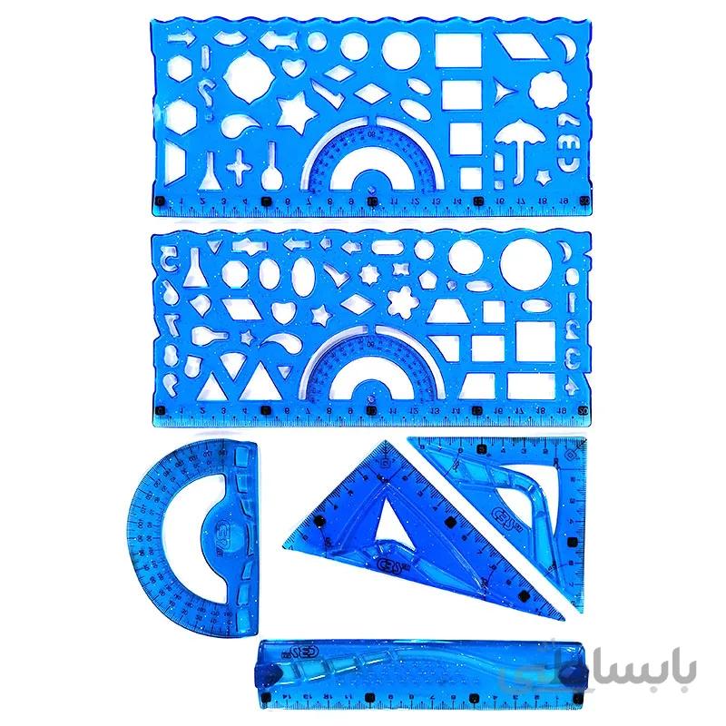 ست خط کش گونیا و نقاله ژله ای 7 تکه CBS کد JM 907 جعبه طلقی