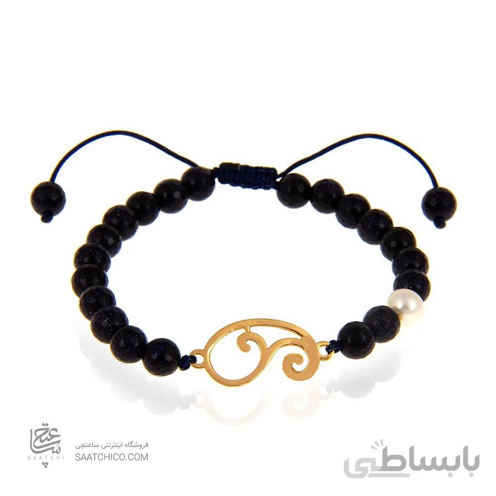 دستبند سنگ با پلاک طلا طرح بته جقه کد XB962