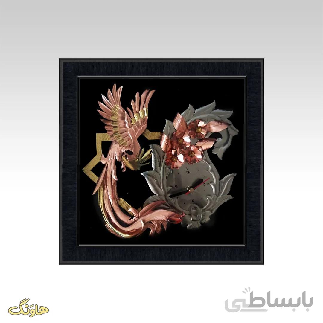 تابلو ساعت و سیمرغ مسی D012