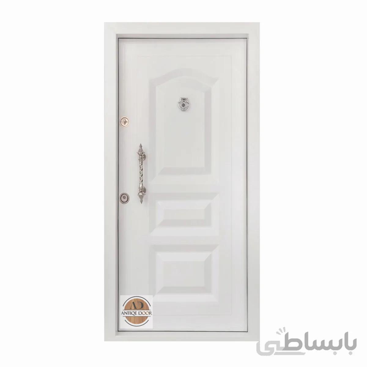 درب ضد سرقت روکش فلزی مدل سه قاب هلال رنگ سفید - چپ بازشو