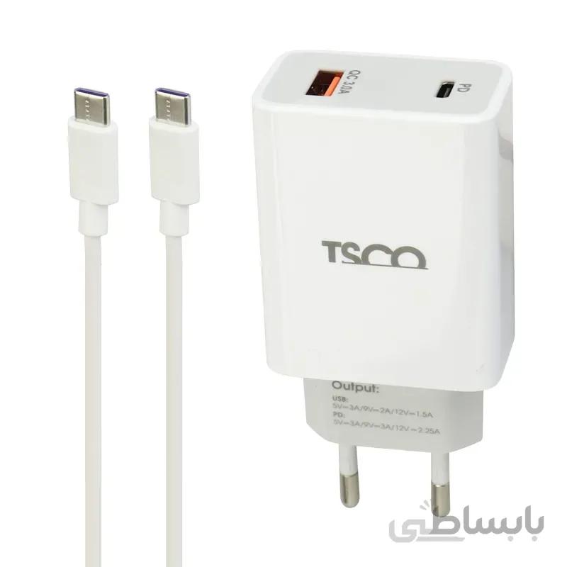 شارژر دیواری فست شارژ TSCO TTC 60 3A QC3.0 PD 27W Type-C + کابل تبدیل Type-C