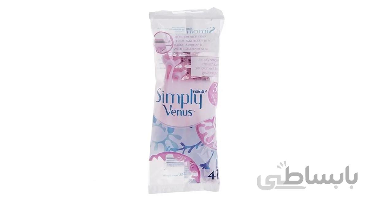 خودتراش زنانه 3 تیغ ژیلت مدل simply venus بسته 4 عددی ا Gillette Simply Venus 3 Razors For Women Pack Of 4