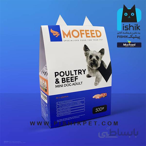 غذای سگهای نژاد کوچک بزرگسال با گوشت گاو و مرغ 500 گرمی MOFEED مفید POULTRY & BEEF MINI DOG ADULT