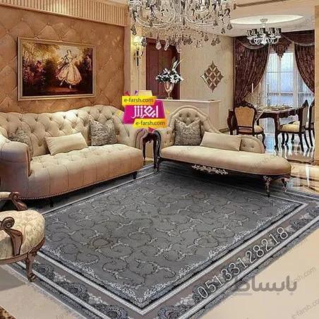 فرش ماشینی نگین مشهد طرح 2608 نقره ای گل برجسته