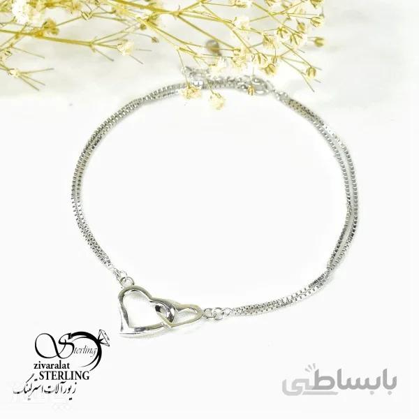 پابند نقره طرح 2قلب متصل بهم کد 703355