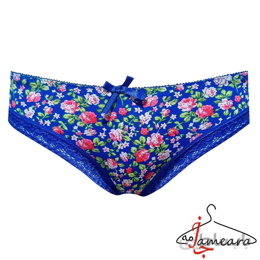 شورت گلدار آبی زنانه