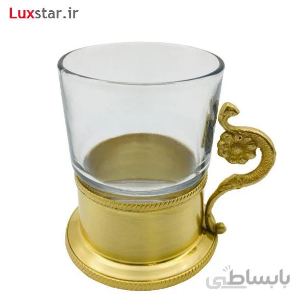 چایخوری تو پر برنجی ایران کادو مدل 8013b با استکان ایرانی ا Irankado B8013 Brass Glass Set