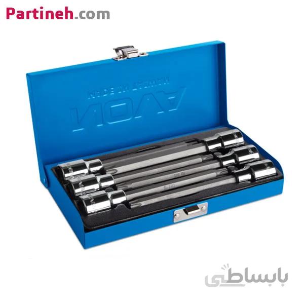 جعبه بکس 6 پارچه آلنی ستاره ای بلند 1/2 اینچ نووا مدل NTS-7015 ساخت تایوان ا Nova 9 Pcs 1/2 inch Star Bit Socket Set NTS-7015
