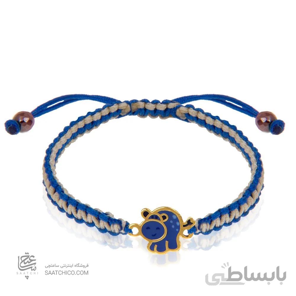 دستبند بافت کودک با پلاک طلا طرح اسب آبی کد KB372