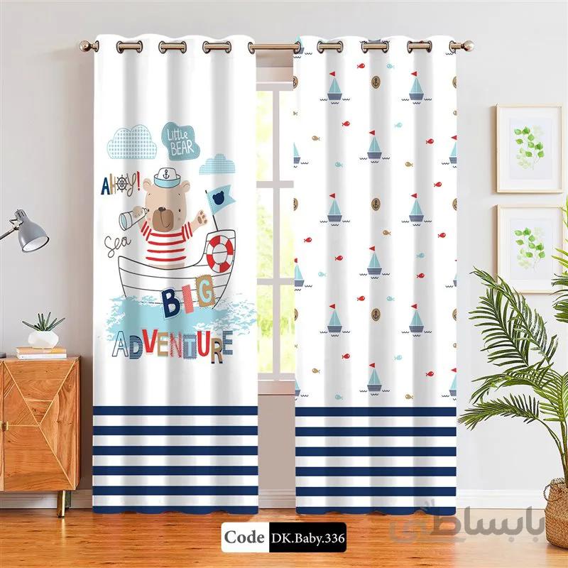 پرده پانچی (هازان و مخمل)کد DK.Baby.336 طرح نوزاد خرس ملوان