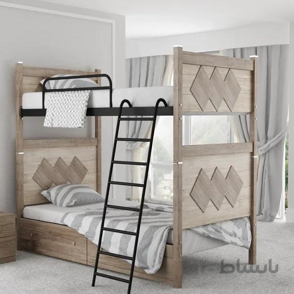 تختخواب دو طبقه مدل ارغوان سایز 200 × 90 سانتی متر بدون کشو