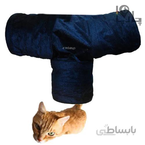 تونل بازی گربه 3 شاخه همراه پاپیون و آویز تحریک - رنگ سرمه ای