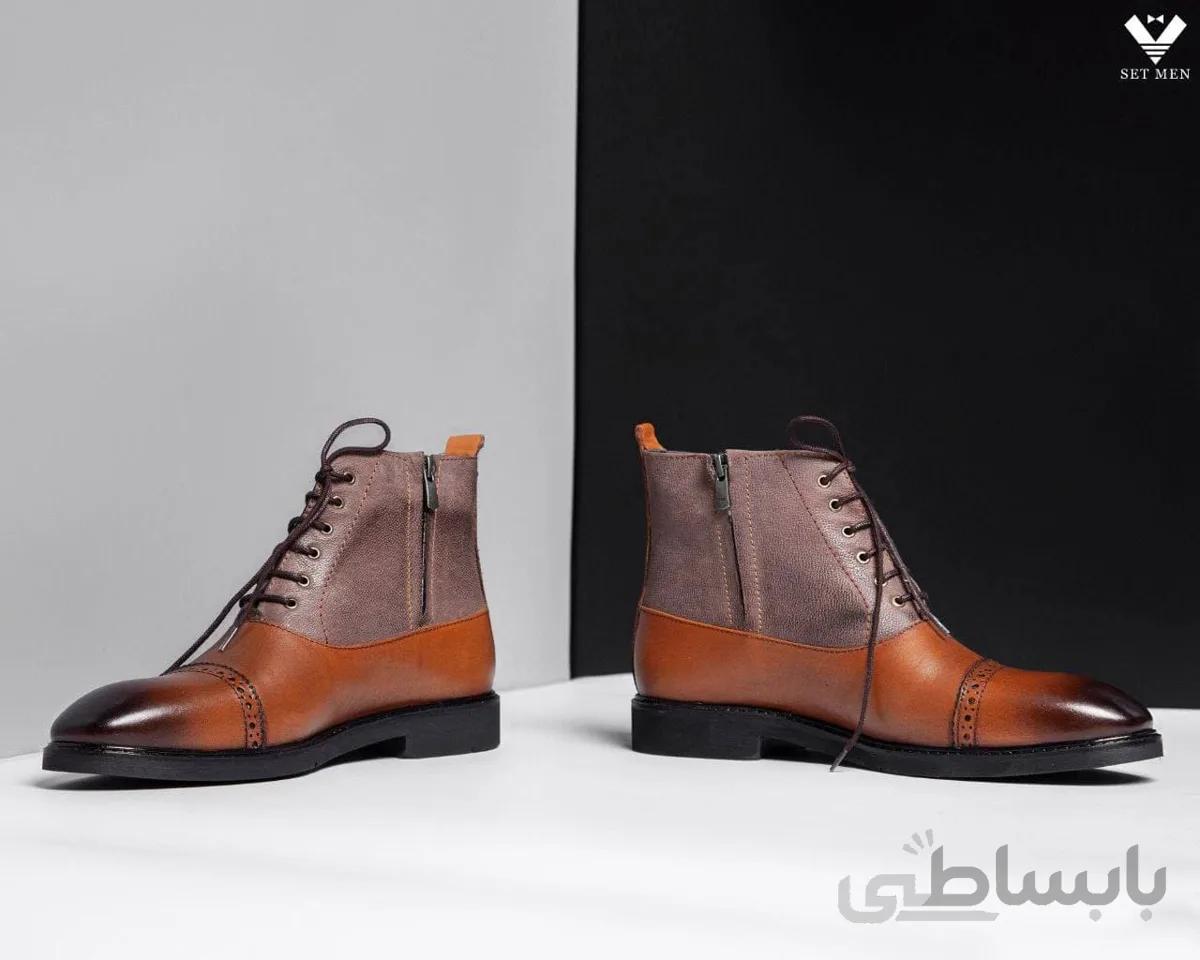 نیم بوت چرم طبیعی دو تیکه مردانه kb104