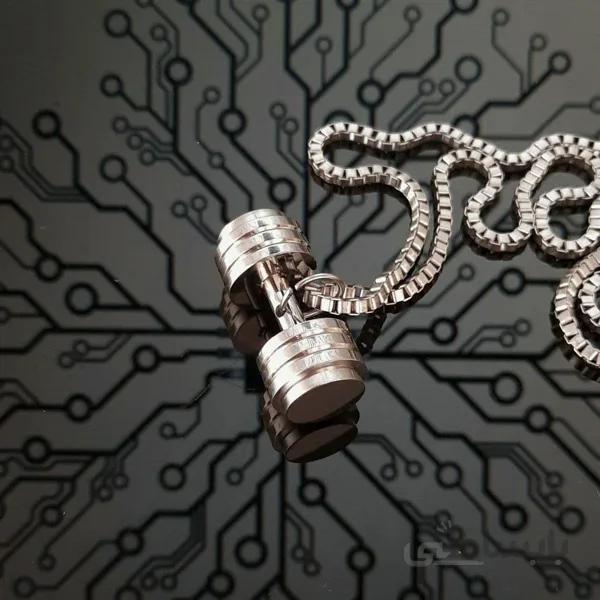 گردنبند طرح دمبل نقره ای کد d1122