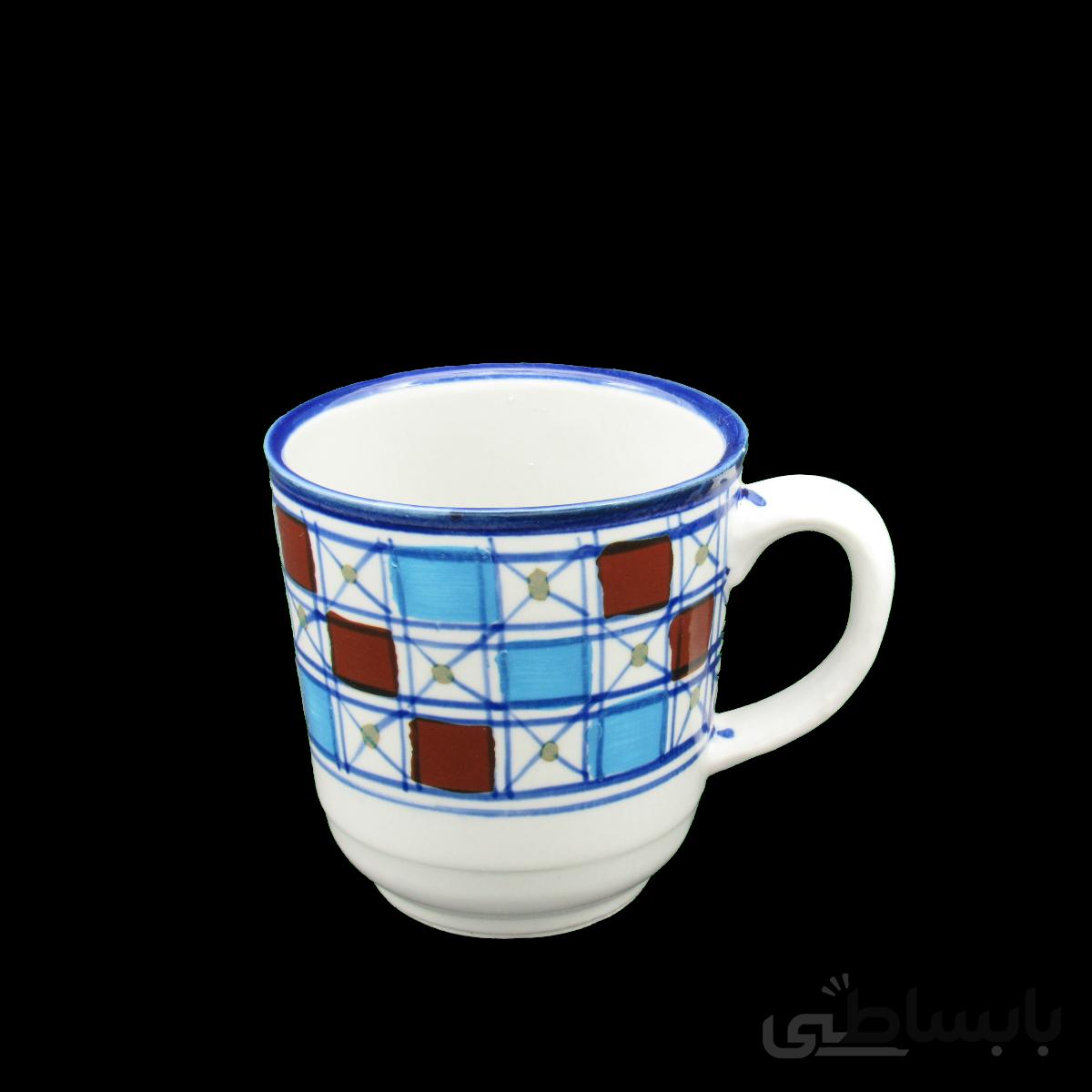 لیوان دسته دار چینی میبدمروارید نقش شطرنجی